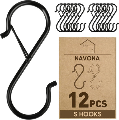 12 Pcs S Hooks for Hanging Heavy Duty, Metal S Hook with Safety Buckle