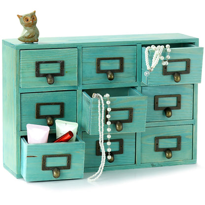 Turquoise Single Drawer Unit - European Country Style Desk Organizer Box - 9.7x7x2.6 Teal Wooden Stackable Drawer - Countertop Organizer Drawer w/Label Holder - Single Monitor Shelf