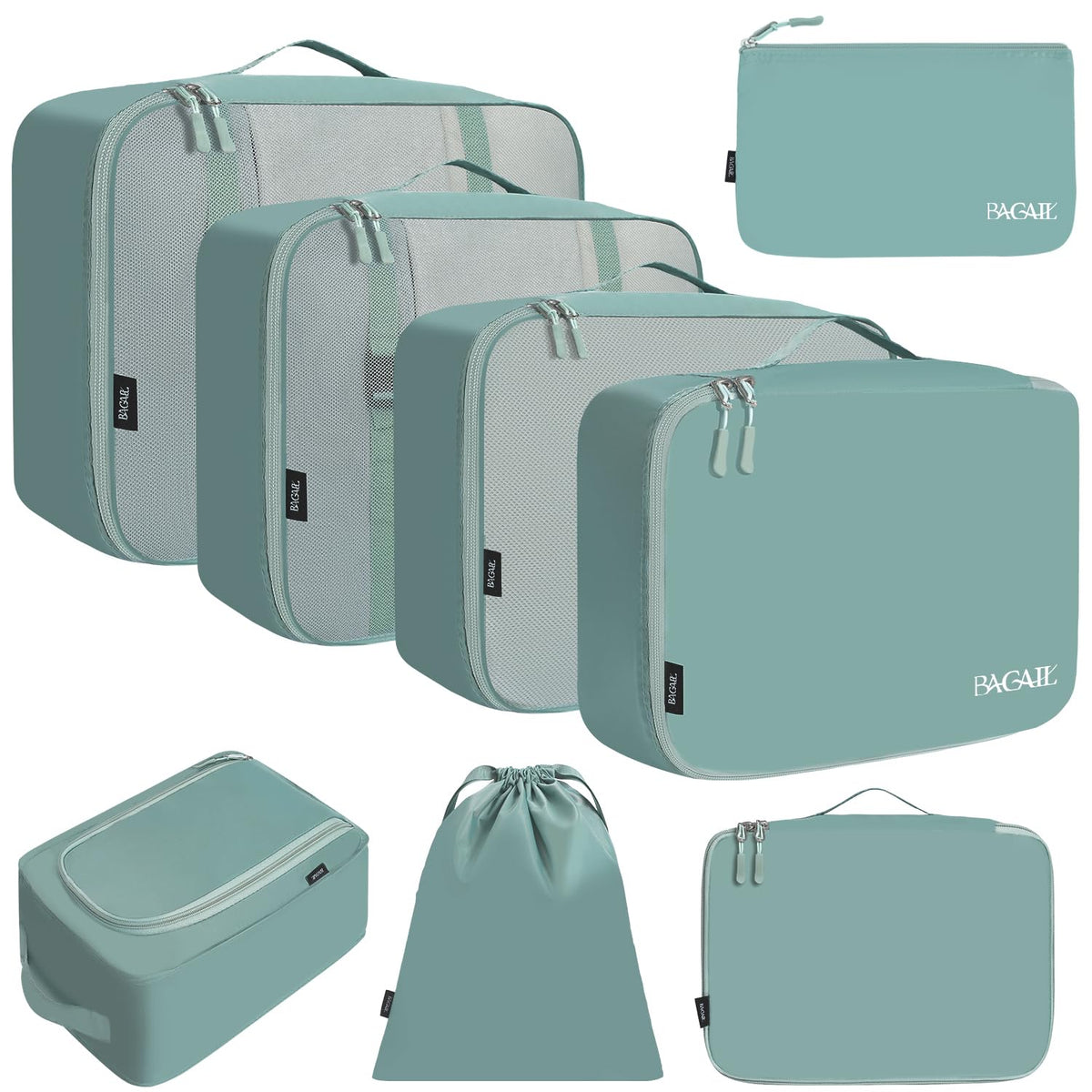 BAGAIL 8 Set Packing Cubes Luggage Packing Organizers for Travel Accessories-Matcha Green