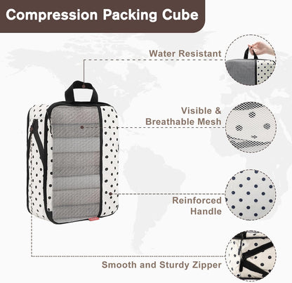 U+U 10 Set Compression Packing Cubes, Travel Organizers (Polka Dot)