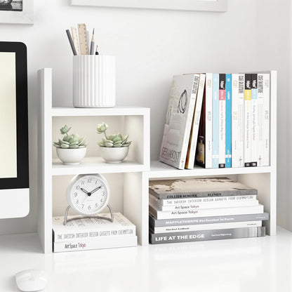 Jerry & Maggie Desktop Organizer Office Storage Rack Adjustable Wood Display Shelf, White, 5 Units, 16"L x 15.8"H x 6.8"W