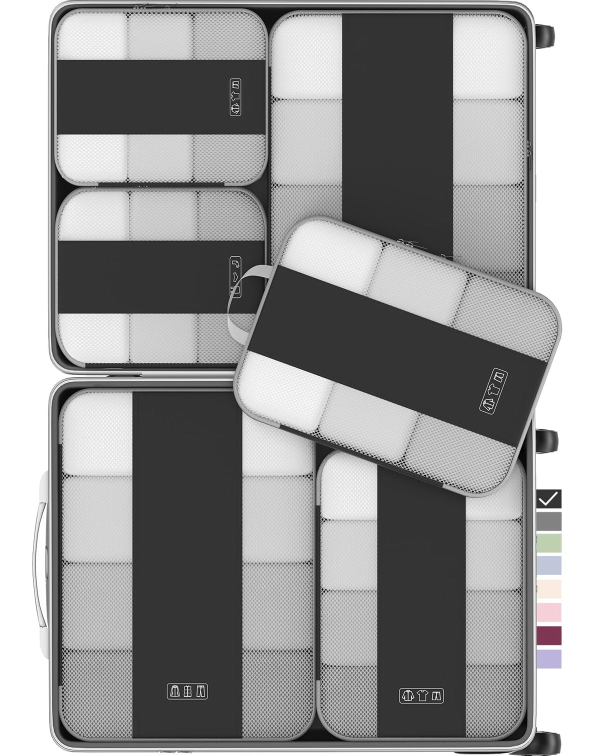 OlarHike 10 Set Compression Packing Cubes for Travel Essentials,Compressible Expandable Space Saver Bags for Organizing Clothes,Luggage Suitcase Garment Bags with Over 1000 pcs Mesh Holes(Black)