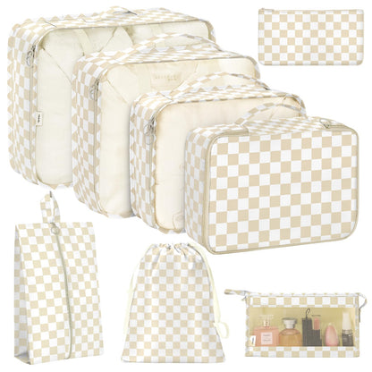 KPX 8 Set Packing Cubes for Travel, Luggage Packing Organizers Accessories Large Toiletries Bag for Clothes Shoes Cosmetics (8Set-Pink Bow)