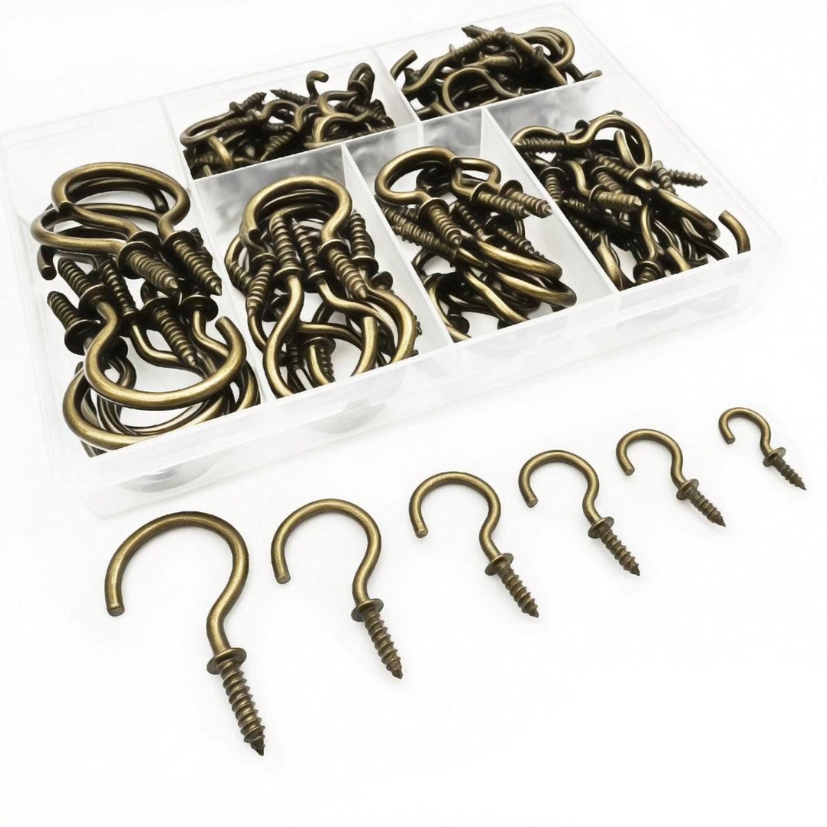125 PCS 6 Sizes Screw in Hooks,Gold Screw Cup Hooks for Hanging Plants,Decorations,kitchenware and DIY Crafts,(1/2",5/8",3/4",7/8”,1”,1-1/4“)