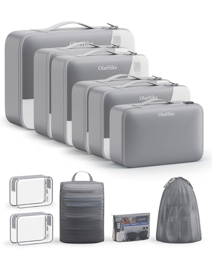 10 Set Packing Cubes for Travel, Gifts for Women Mom,Anti-Tearing Suitcase Organizer for Luggage with Shoe & Hanging Toiletry Bag,OlarHike Vacation Essentials & Accessories for Cruise Ship