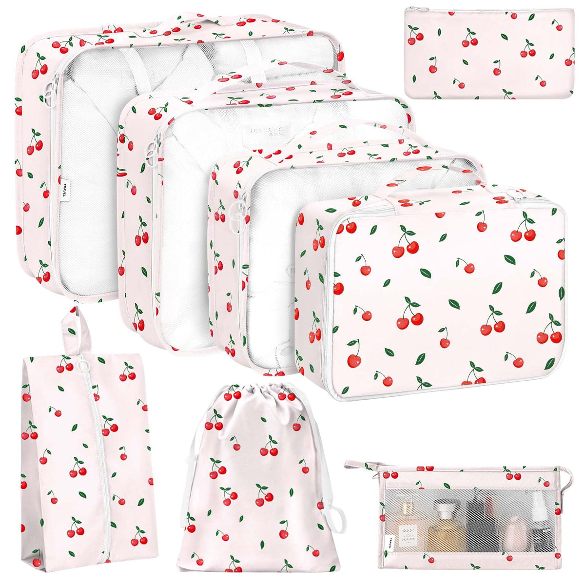 KPX 8 Set Packing Cubes for Travel, Luggage Packing Organizers Accessories Large Toiletries Bag for Clothes Shoes Cosmetics (8Set-Pink Bow)