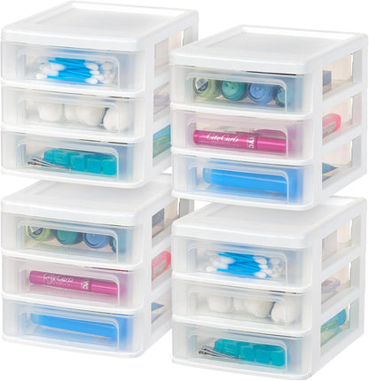 IRIS USA 2-Pack, 3-Drawer Small Plastic Stacking Desktop Organizer, Black