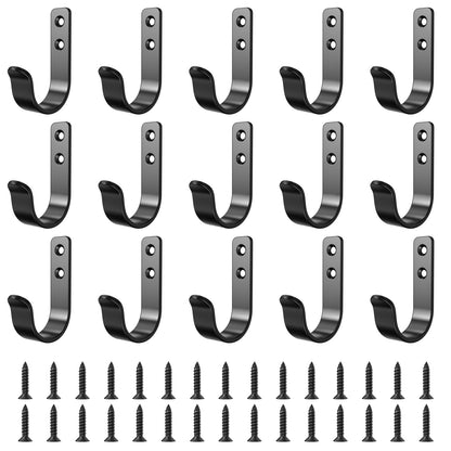 15-Pack Black Wall Mount Hooks for Hanging Coats & Towels