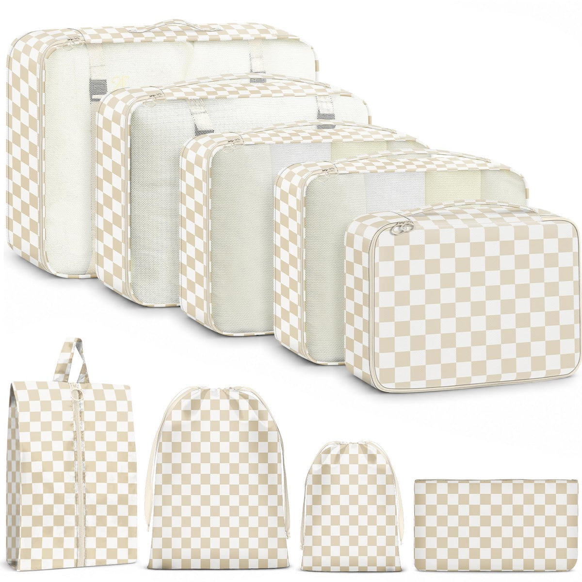 9 Set Packing Cubes for Travel Essentials - Lightweight Carry-On Luggage Organizer Bags with Shoe, Clothes & Laundry Bags for Airplane, Family & Business Travel, Pink leopard print