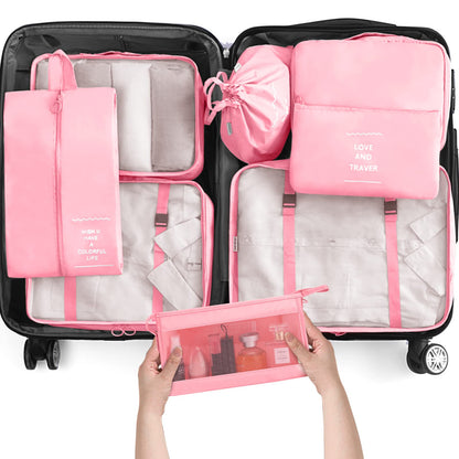 KPX 8 Set Packing Cubes for Travel, Luggage Packing Organizers Accessories Large Toiletries Bag for Clothes Shoes Cosmetics (8Set-Pink Bow)