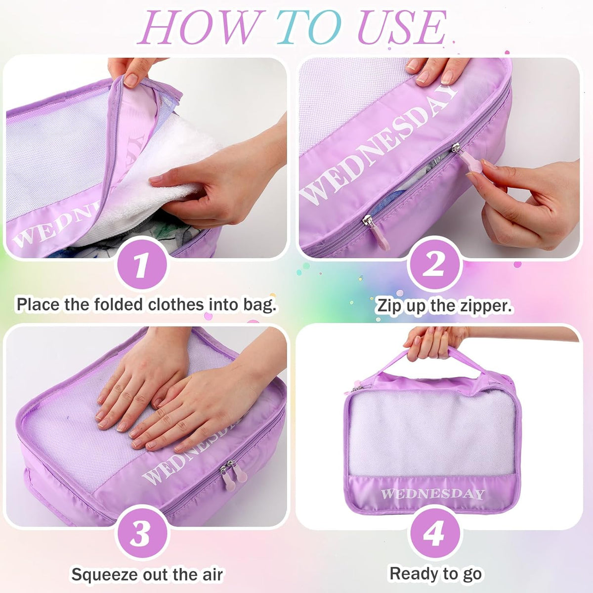 15 Pcs Day of Week Packing Cubes Travel Kids, 12x9x5inch, Macaron