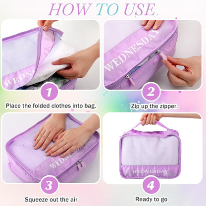 15 Pcs Day of Week Packing Cubes Travel Kids, 12x9x5inch, Macaron
