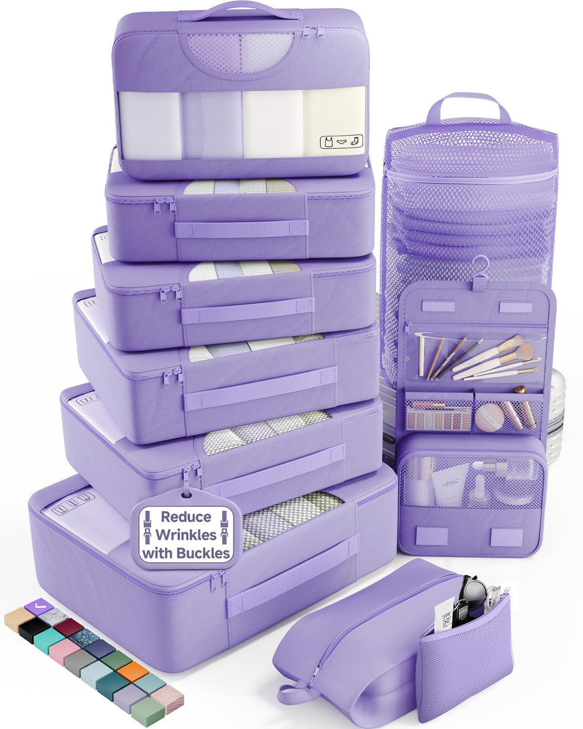 Veken 10 Set/8 Set Packing Cubes for Travel Essentials,Anti-Wrinkle Buckled Suitcase Organizer for Shoe & Toiletry Bag,Carry On Luggage Bag for Airplane & College Dorm Room Accessories,Women Men Gifts