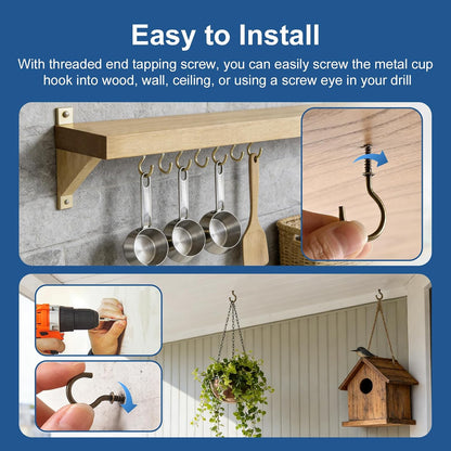 105 Pcs Cup Hooks Bronze Screw-in 6 Sizes Metal Ceiling