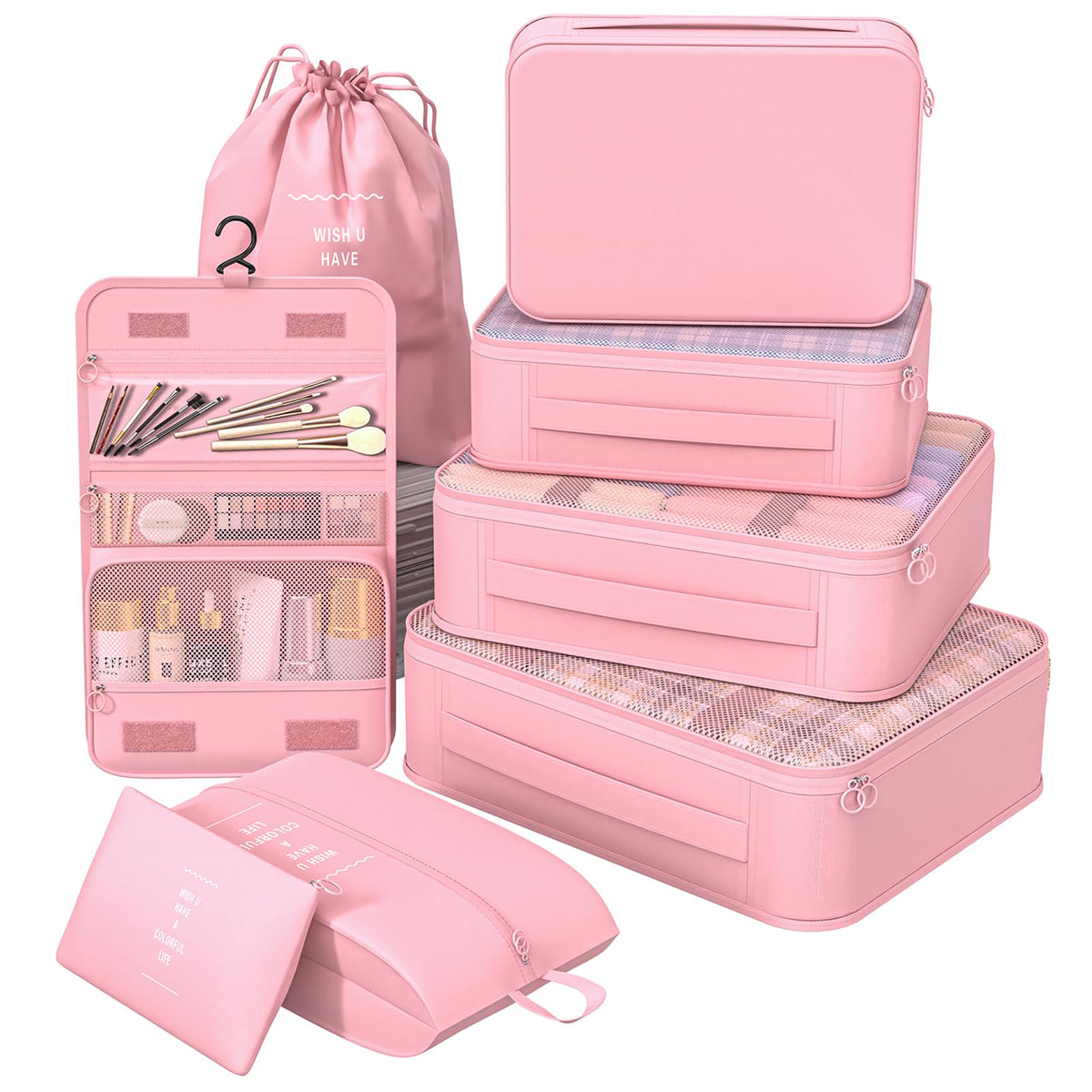 8 Set Packing Cubes for Travel, Suitcase Organizer Bags for Luggage (Cream)