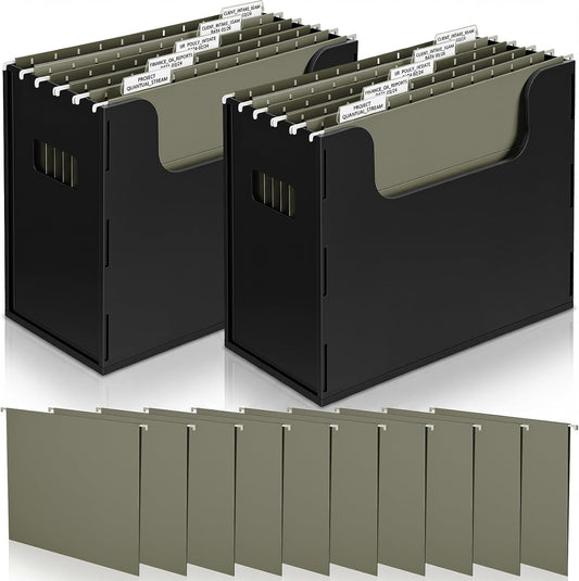 Qeeenar 2 Pcs Hanging File Box with 10 Pcs Green Hanging File Folders