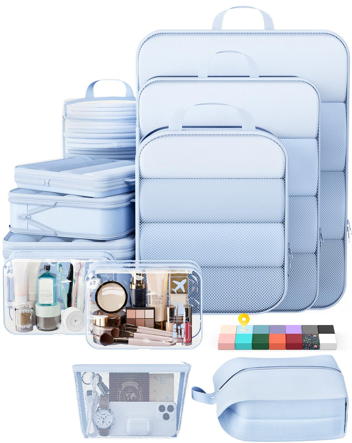 Veken 9/11 Set Compression Packing Cubes for Cruise Travel Essentials,Compressible Expandable Luggage Suitcase Organizer Bags for Clothing,Space Saver Bags with Over 1000 pcs of Mesh Holes(Beige)