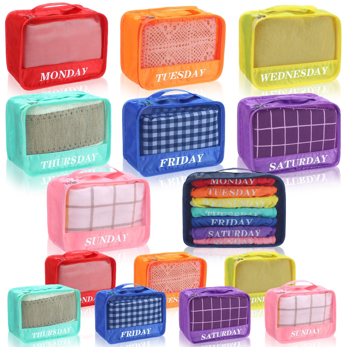15 Pcs Day of Week Packing Cubes Travel Kids, 12x9x5inch, Macaron