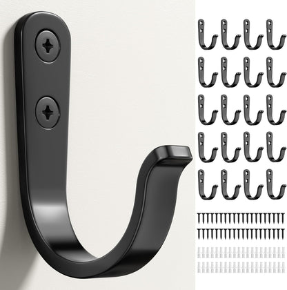 10Pcs Wall Hooks, Black Metal Coat and Towel Hooks, Holds Up to 40 lbs