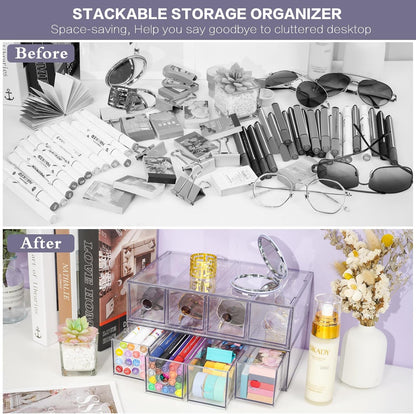 12-Drawer Desk Organizer, 3-Pack Stackable Desktop Storage Box