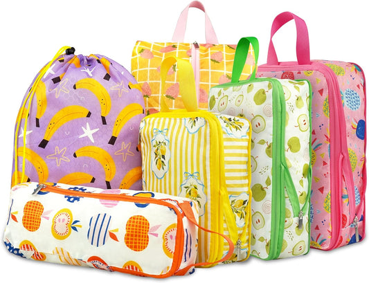 6 Pcs Compression Packing Cubes, Packing Cubes for Travel, Waterproof Luggage Organizer Bags Set, Cute Packaging Cubes for Women Kids Backpack Carry-Ons