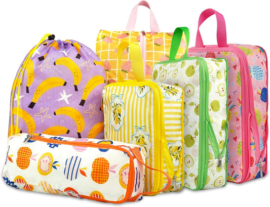 6 Pcs Compression Packing Cubes, Packing Cubes for Travel, Waterproof Luggage Organizer Bags Set, Cute Packaging Cubes for Women Kids Backpack Carry-Ons
