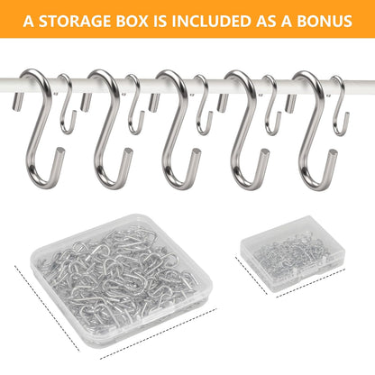 100 Pack 1/2 Inch Mini S Hooks Silver Stainless Steel — Tiny S Shaped Hooks for Jewelry Display, Christmas Ornaments, Crafts & DIY, Plastic Storage Box