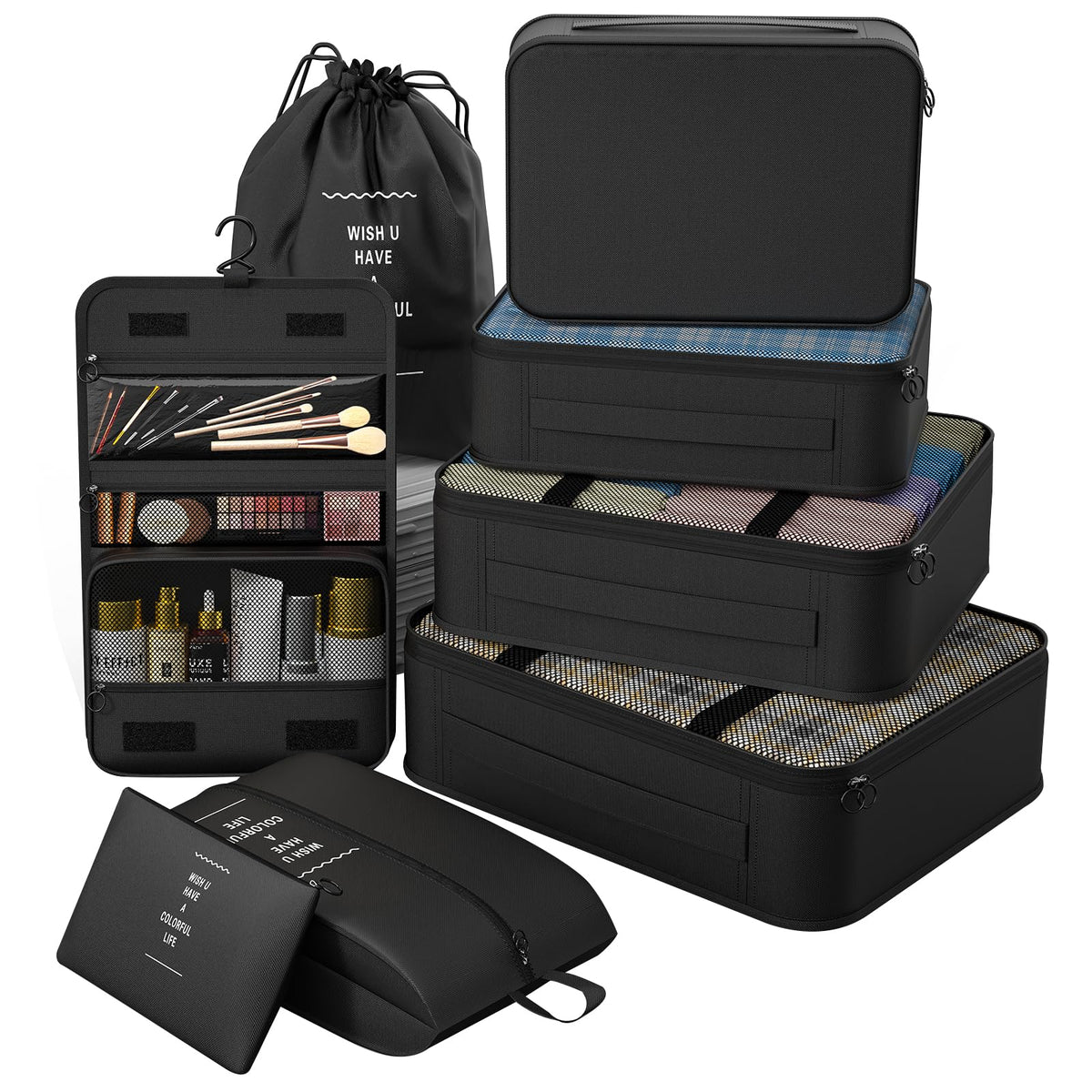 8 Set Packing Cubes for Travel, Suitcase Organizer Bags for Luggage (Cream)