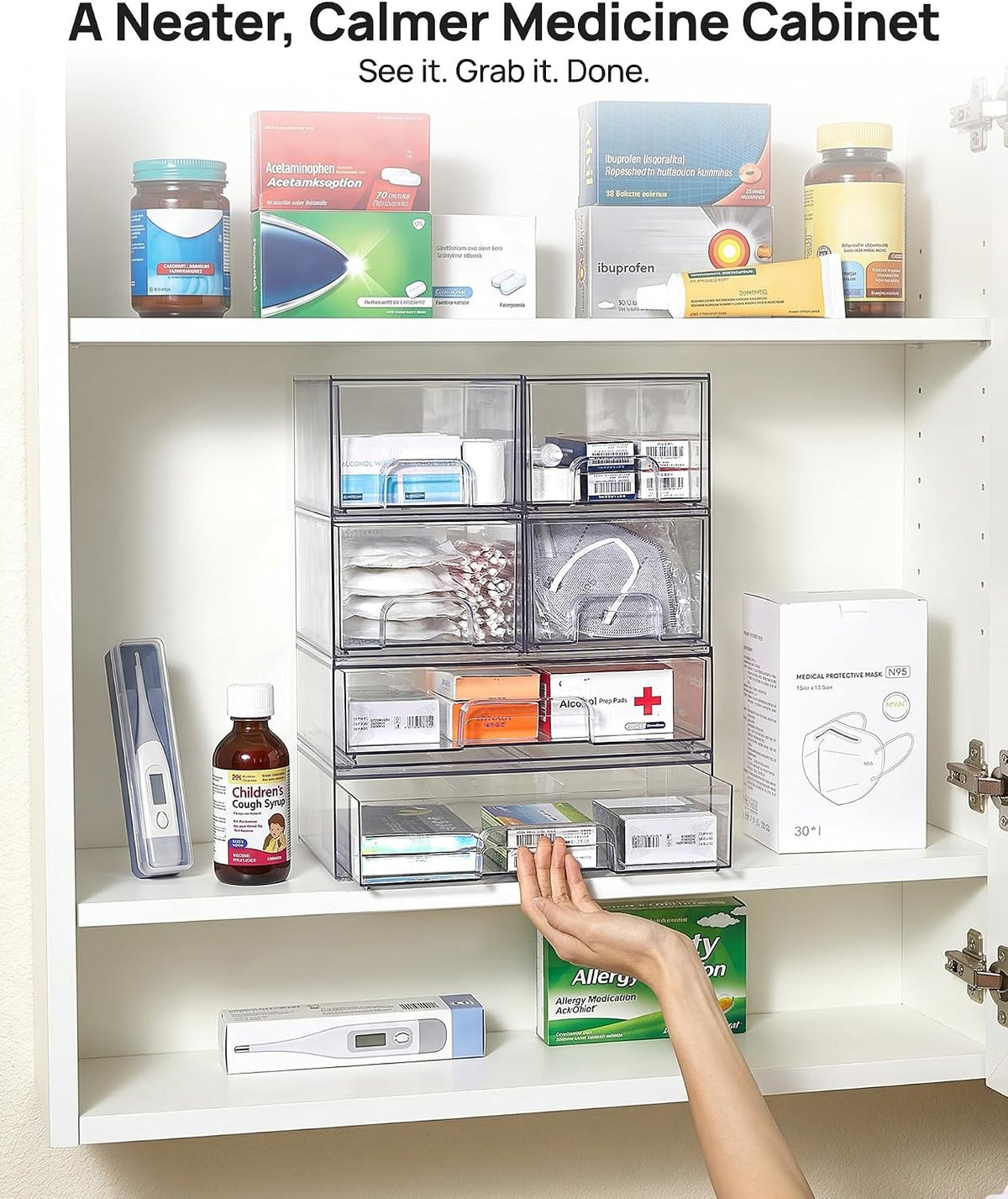 Vtopmart Clear Stackable Storage Drawers Set of 5, Plastic Organizer Bins