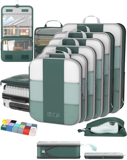 OlarHike 10 Set Compression Packing Cubes for Travel Essentials,Compressible Expandable Space Saver Bags for Organizing Clothes,Luggage Suitcase Garment Bags with Over 1000 pcs Mesh Holes(Black)