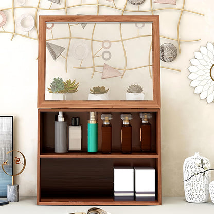 Wooden Display Cabinet with Glass Doors | Freestanding Curio Cabinet for Collectibles & Mini Figures | Desktop Organizer with Display Case for Cosmetics, Jewelry, Pastries & Po p Figures
