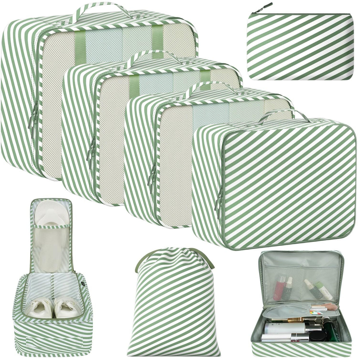 BAGAIL 8 Set Packing Cubes Luggage Packing Organizers for Travel Accessories-Matcha Green