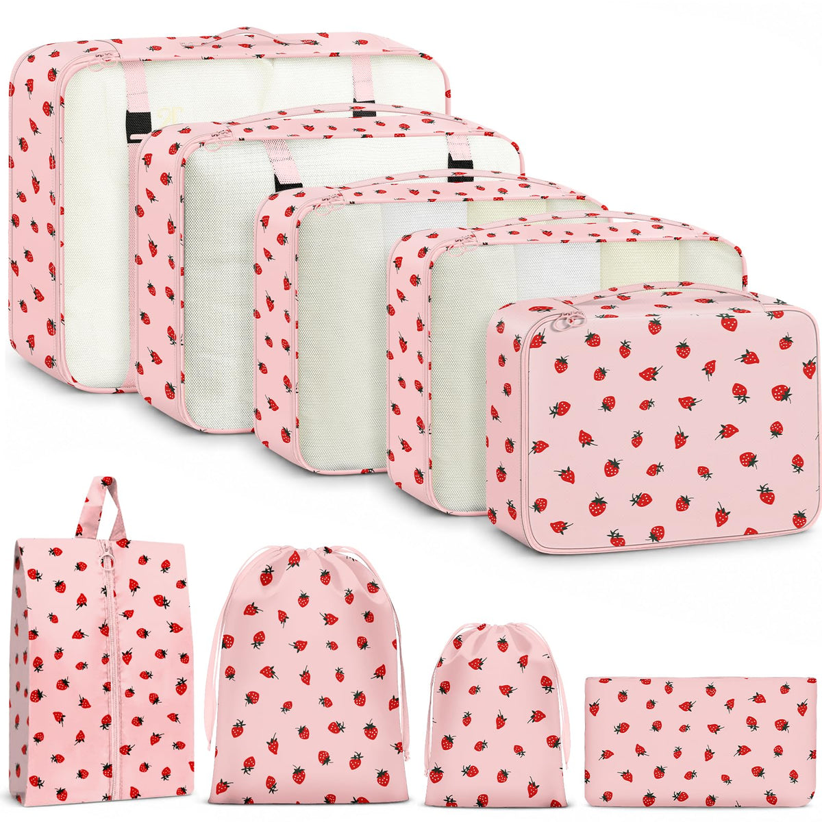 9 Set Packing Cubes for Travel Essentials - Lightweight Carry-On Luggage Organizer Bags with Shoe, Clothes & Laundry Bags for Airplane, Family & Business Travel, Pink leopard print