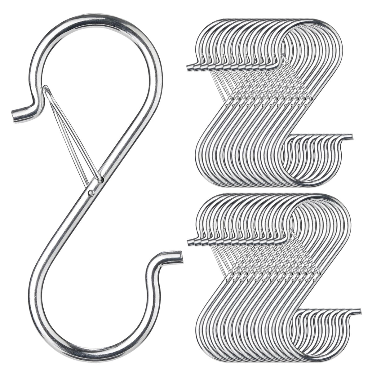 12 PCS S Hooks for Hanging with Safety Buckle, Heavy Duty Metal S Hooks