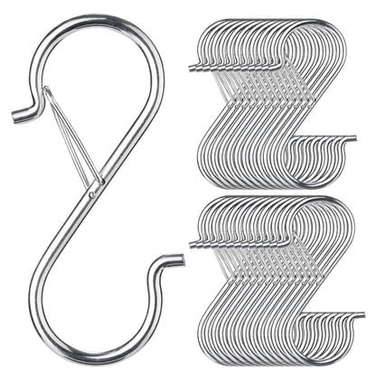 12 PCS S Hooks for Hanging with Safety Buckle, Heavy Duty Metal S Hooks