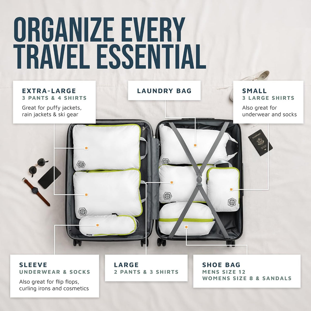 TRIPPED Travel Gear Large Compression Packing Cubes 7-Piece Set for Travel