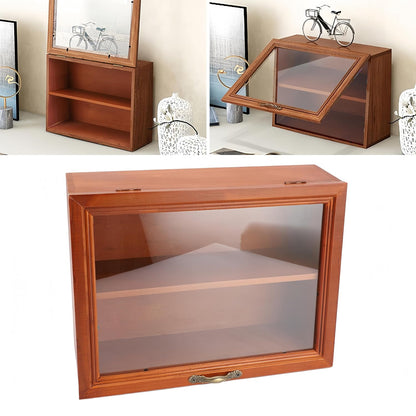 Wooden Display Cabinet with Glass Doors | Freestanding Curio Cabinet for Collectibles & Mini Figures | Desktop Organizer with Display Case for Cosmetics, Jewelry, Pastries & Po p Figures