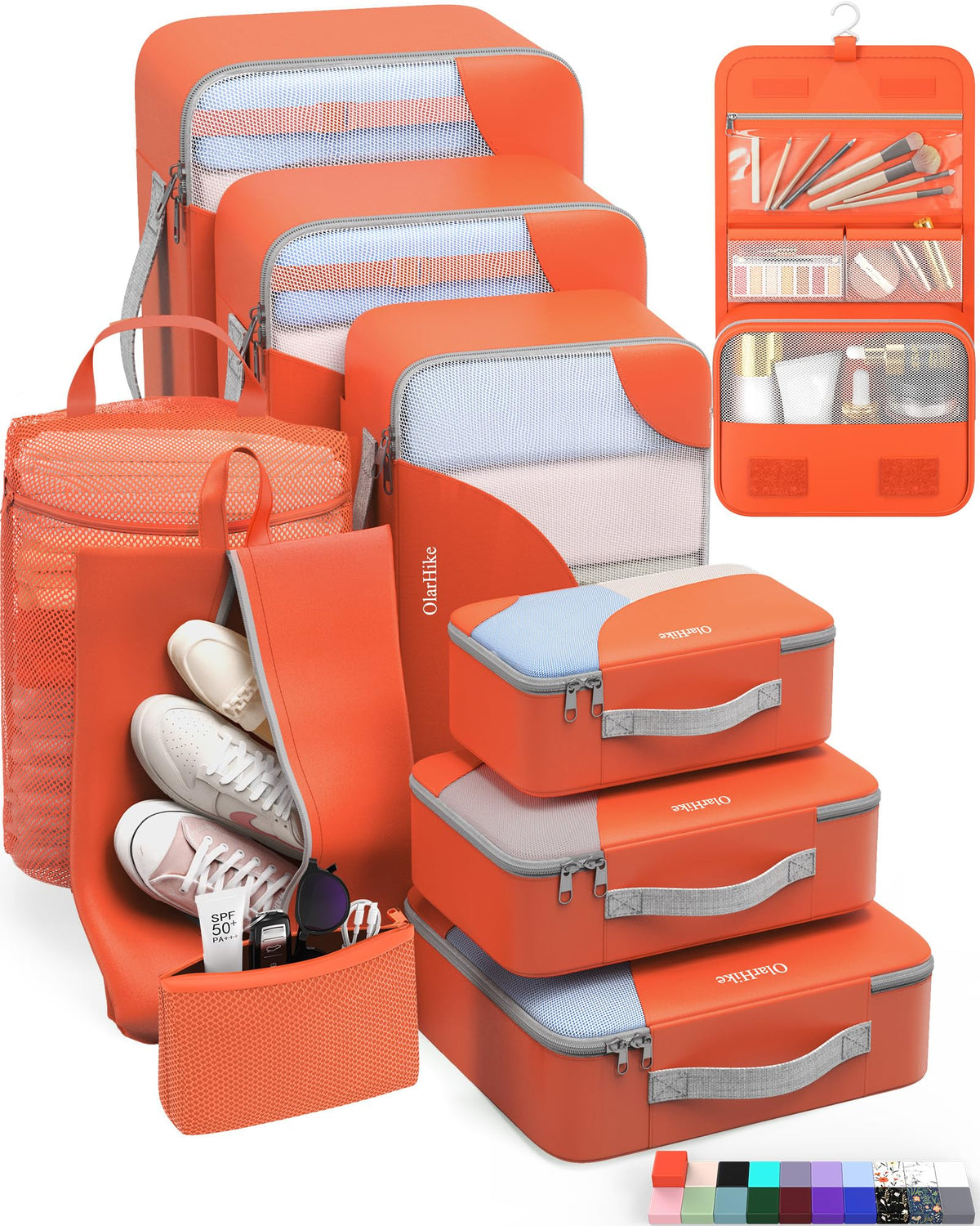 10 Set Packing Cubes for Travel, Gifts for Women Mom,Anti-Tearing Suitcase Organizer for Luggage with Shoe & Hanging Toiletry Bag,OlarHike Vacation Essentials & Accessories for Cruise Ship