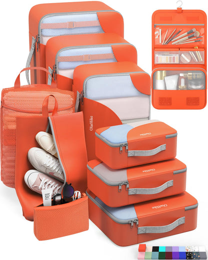 10 Set Packing Cubes for Travel, Gifts for Women Mom,Anti-Tearing Suitcase Organizer for Luggage with Shoe & Hanging Toiletry Bag,OlarHike Vacation Essentials & Accessories for Cruise Ship