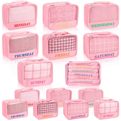 15 Pcs Day of Week Packing Cubes Travel Kids, 12x9x5inch, Macaron