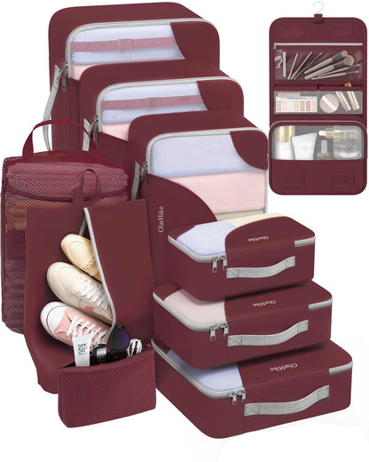 10 Set Packing Cubes for Travel, Gifts for Women Mom,Anti-Tearing Suitcase Organizer for Luggage with Shoe & Hanging Toiletry Bag,OlarHike Vacation Essentials & Accessories for Cruise Ship