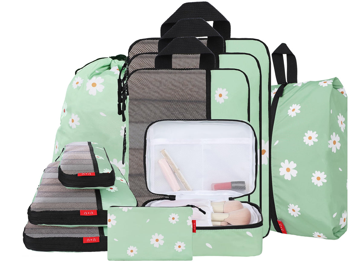 U+U 10 Set Compression Packing Cubes, Travel Organizers (Polka Dot)