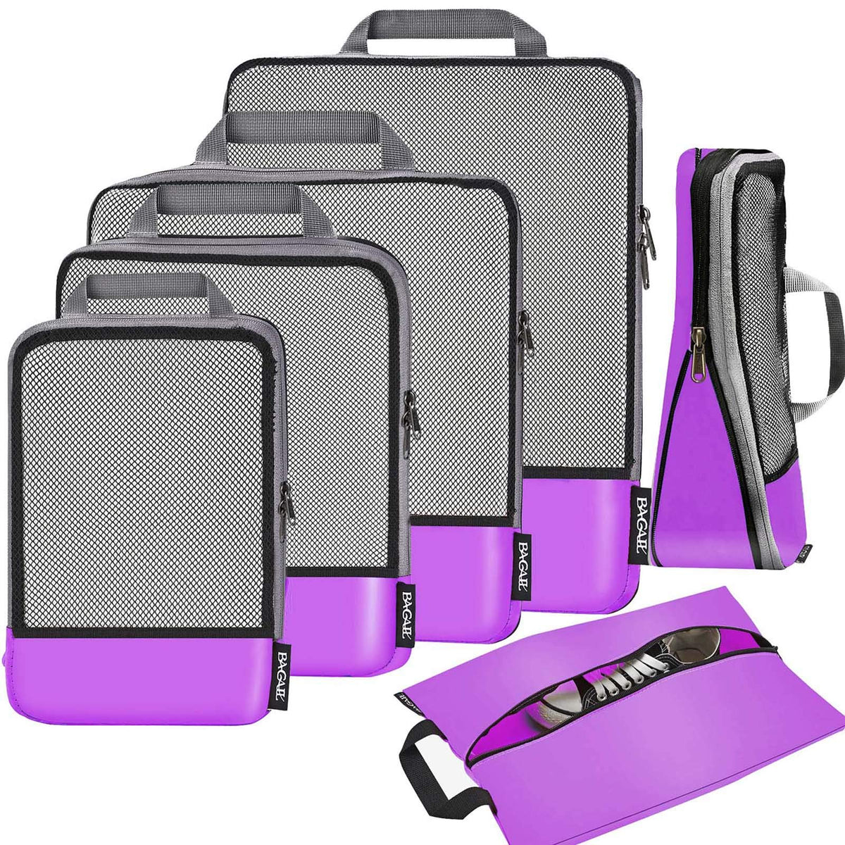 BAGAIL 4 Set/6 Set/8 Set Compression Packing Cubes Travel Accessories Expandable Packing Organizers (Half Mesh, 6-Black)