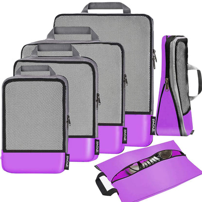BAGAIL 4 Set/6 Set/8 Set Compression Packing Cubes Travel Accessories Expandable Packing Organizers (Half Mesh, 6-Black)