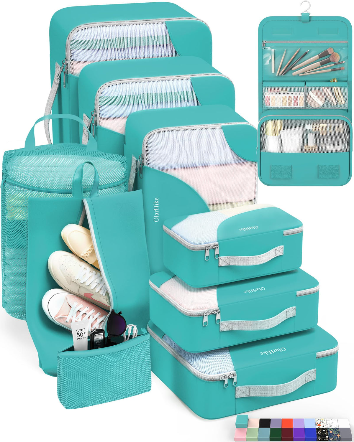 10 Set Packing Cubes for Travel, Gifts for Women Mom,Anti-Tearing Suitcase Organizer for Luggage with Shoe & Hanging Toiletry Bag,OlarHike Vacation Essentials & Accessories for Cruise Ship