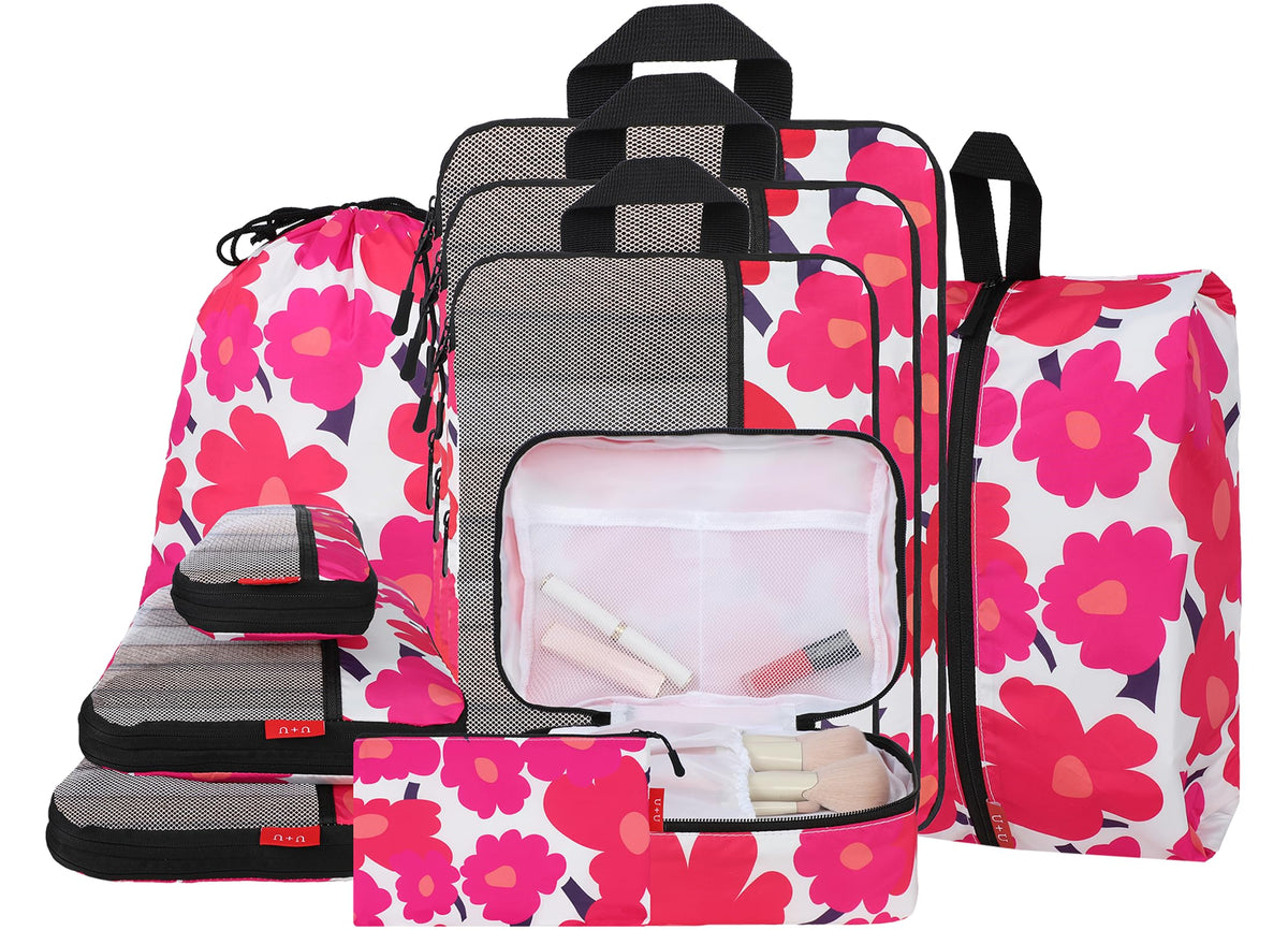 U+U 10 Set Compression Packing Cubes, Travel Organizers (Polka Dot)