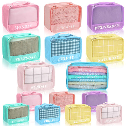 15 Pcs Day of Week Packing Cubes Travel Kids, 12x9x5inch, Macaron