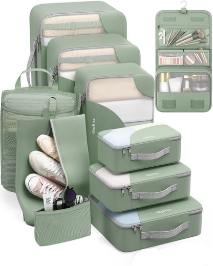 10 Set Packing Cubes for Travel, Gifts for Women Mom,Anti-Tearing Suitcase Organizer for Luggage with Shoe & Hanging Toiletry Bag,OlarHike Vacation Essentials & Accessories for Cruise Ship