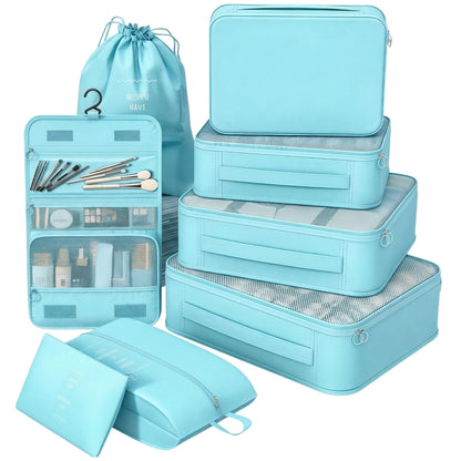 8 Set Packing Cubes for Travel, Suitcase Organizer Bags for Luggage (Cream)
