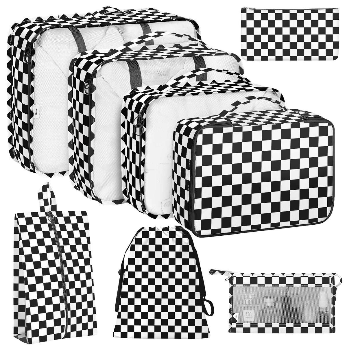 KPX 8 Set Packing Cubes for Travel, Luggage Packing Organizers Accessories Large Toiletries Bag for Clothes Shoes Cosmetics (8Set-Pink Bow)